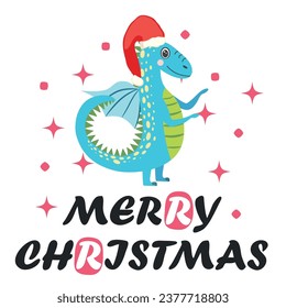 Christmas card with cute dragon. Year of the Dragon 2024, China