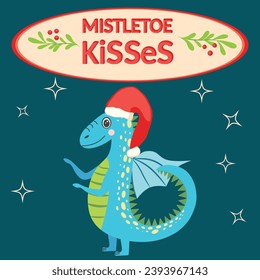 Christmas card with cute dragon. Year of the Dragon 2024, China