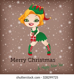 Christmas card with cute elf