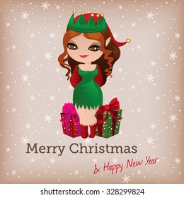 Christmas card with cute elf