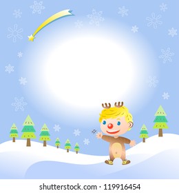 Christmas card with cute elk boy