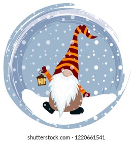 Christmas card with cute gnome. Flat design. Vector