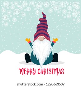 Christmas card with cute gnome. Flat design. Vector