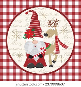 Christmas card with cute gnomes and reindeer