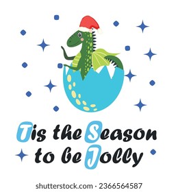 Christmas card with cute green dragon. Year of the Dragon 2024, China.