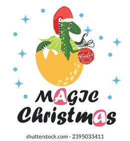 Christmas card with cute green dragon. Year of the Dragon 2024, China.