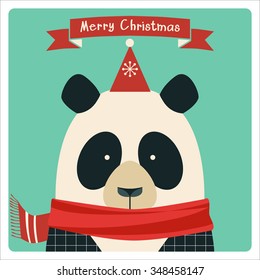 Christmas card with cute hipster panda.