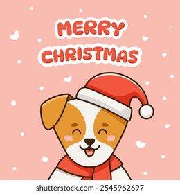 Christmas card with cute  jack russell dog dressed in Santa Claus costume. Vector illustration in cartoon style