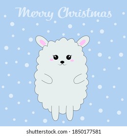 Christmas card with cute kawaii sheep. Vector illustration.