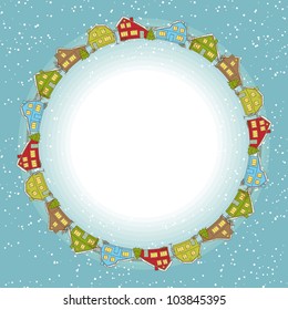 Christmas card, cute little town in winter