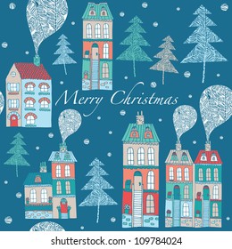 Christmas card, cute little town in winter