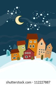 Christmas card with cute little town