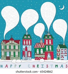 Christmas card, cute little town in winter
