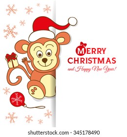 Christmas card with a cute monkey