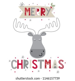 Christmas card with cute moose design