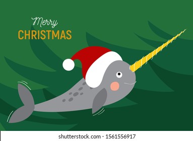 Christmas card with the cute narwhal