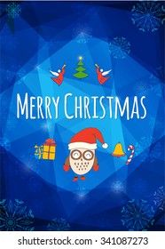 Christmas Card with cute owl. Vector EPS10 illustration. 