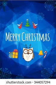 Christmas Card with cute owl. Vector EPS10 illustration. 