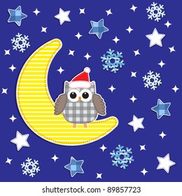 Christmas card with cute owl.Vector textile stickers