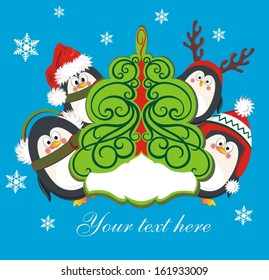 Christmas card with cute penguin