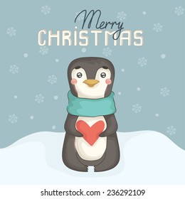 Christmas card with cute penguin
