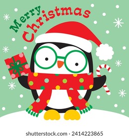 Christmas Card with Cute Penguin