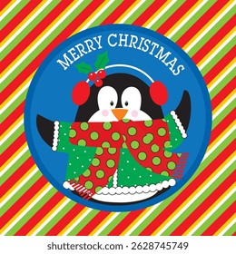 Christmas card with cute penguin
