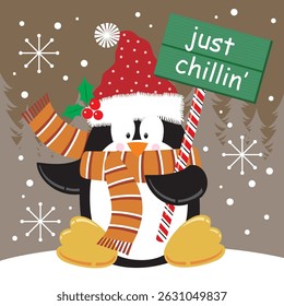 Christmas card with cute penguin