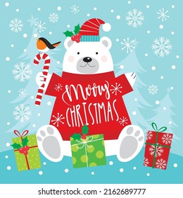 Christmas card with cute polar bear