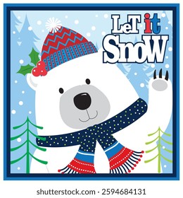 Christmas card with cute polar bear