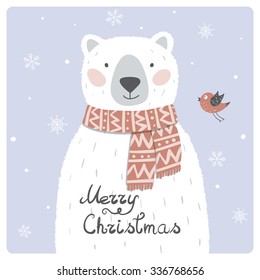 Christmas Card with Cute Polar Bear