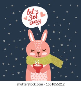 Christmas Card with Cute Rabbit Vector illustration