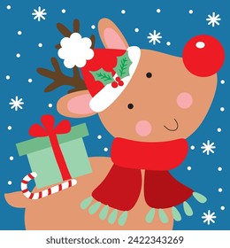 Christmas Card with Cute Reindeer