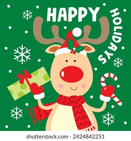Christmas Card with Cute Reindeer
