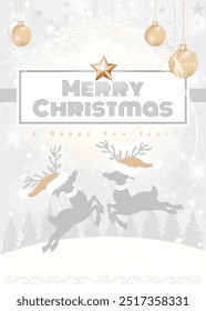 Christmas card with cute reindeer and Christmas ball.  All in separate layers. Vector.