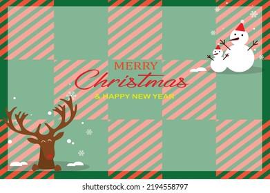 Christmas card : cute reindeer and snowman on colorful strip