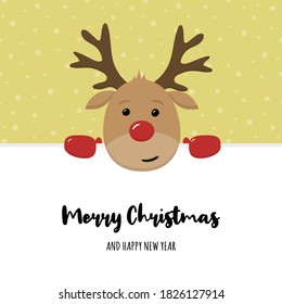 Christmas card with cute reindeer. Vector