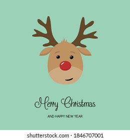Christmas card with cute reindeer. Vector