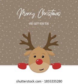 Christmas card with cute reindeer. Vector