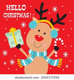 Christmas Card with Cute Reindeer vector