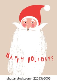 Christmas card, cute santa with a big beard, lettering	
