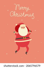 Christmas card with cute santa claus. Vector graphics.