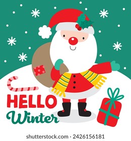 Christmas card with Cute Santa Claus Cartoon