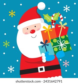 Christmas Card with Cute Santa Claus and Gifts vector