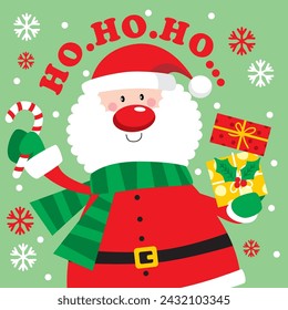 Christmas Card with Cute Santa Claus and Gift vector