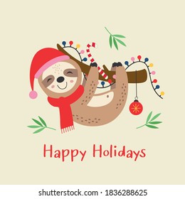 Christmas card with cute sloth