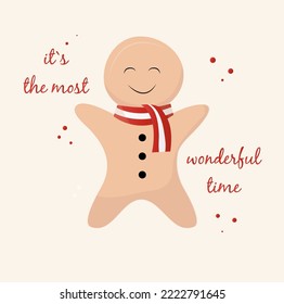 Christmas card with cute smiling gingerbread