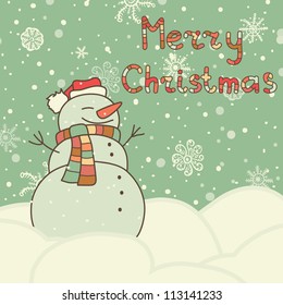 christmas card with cute snowman