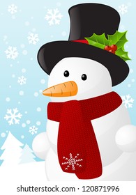 Christmas card with cute snowman