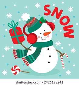 Christmas Card with Cute Snowman
